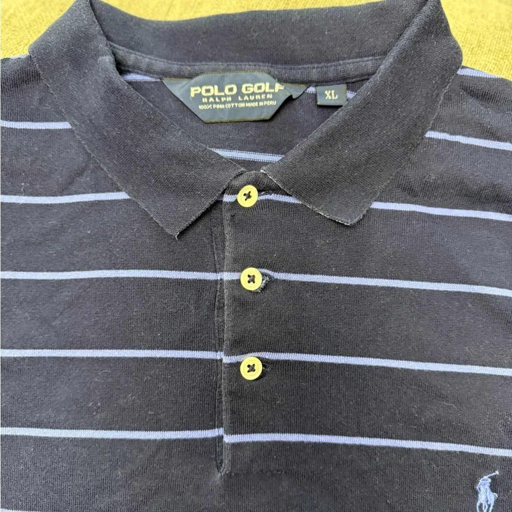 Polo Ralph Lauren Golf Dark Blue Striped Long Sleeve Collared Pima Cotton Shirt